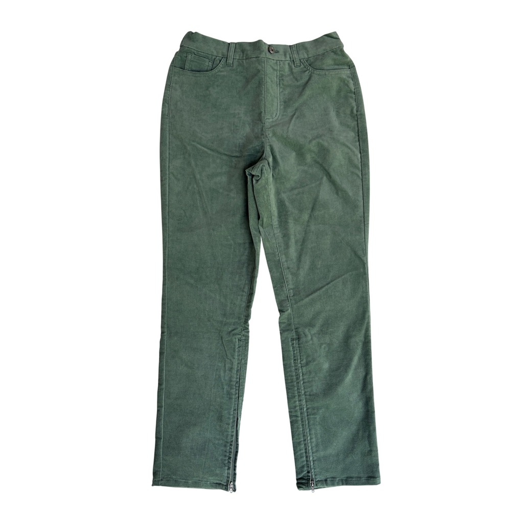 D&Co Adaptive Sage Green‎ Cotton Corduroy Pants Women Size 8 Ankle Zip High Rise